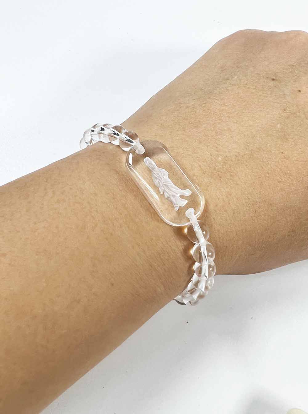 Clear Quartz Bracelet with Guan Yin Pendant 6mm