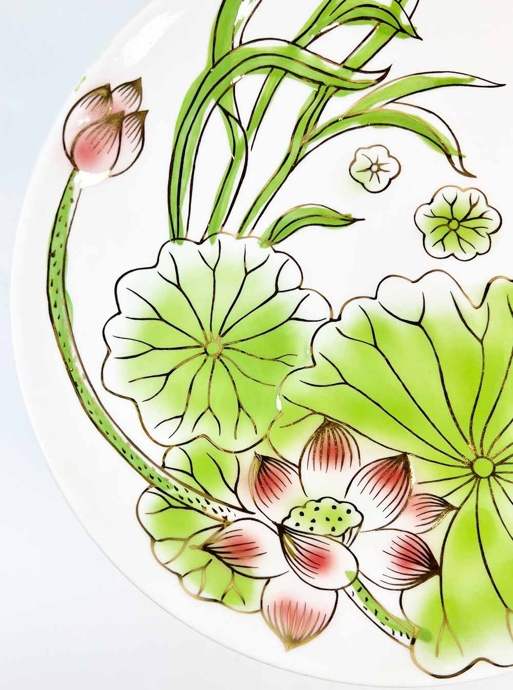 Coloured Lotus and Lilypad Offering Plate