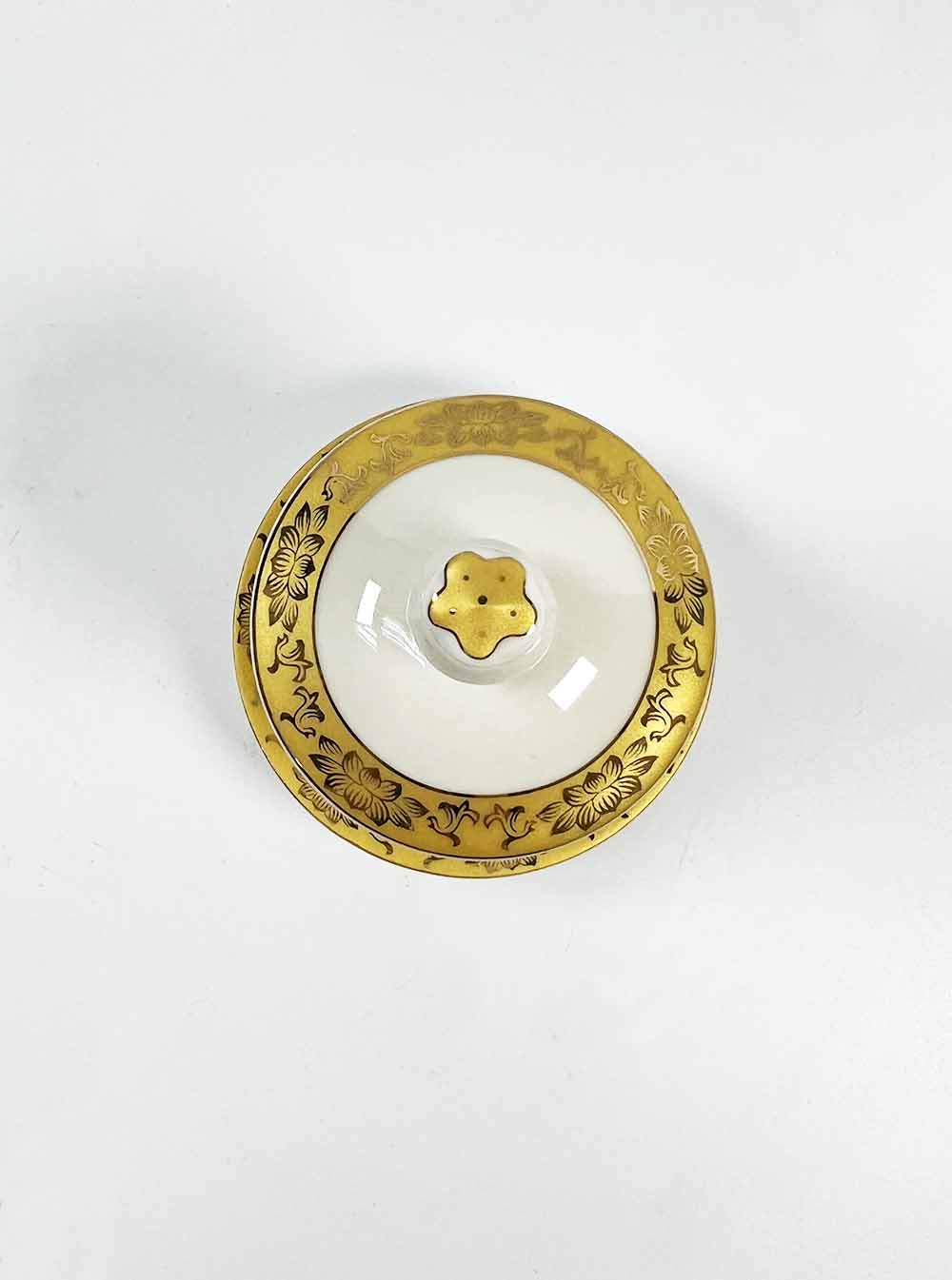 Cream and Gold Great Compassion Mantra Offering Cup with Lid (Medium)