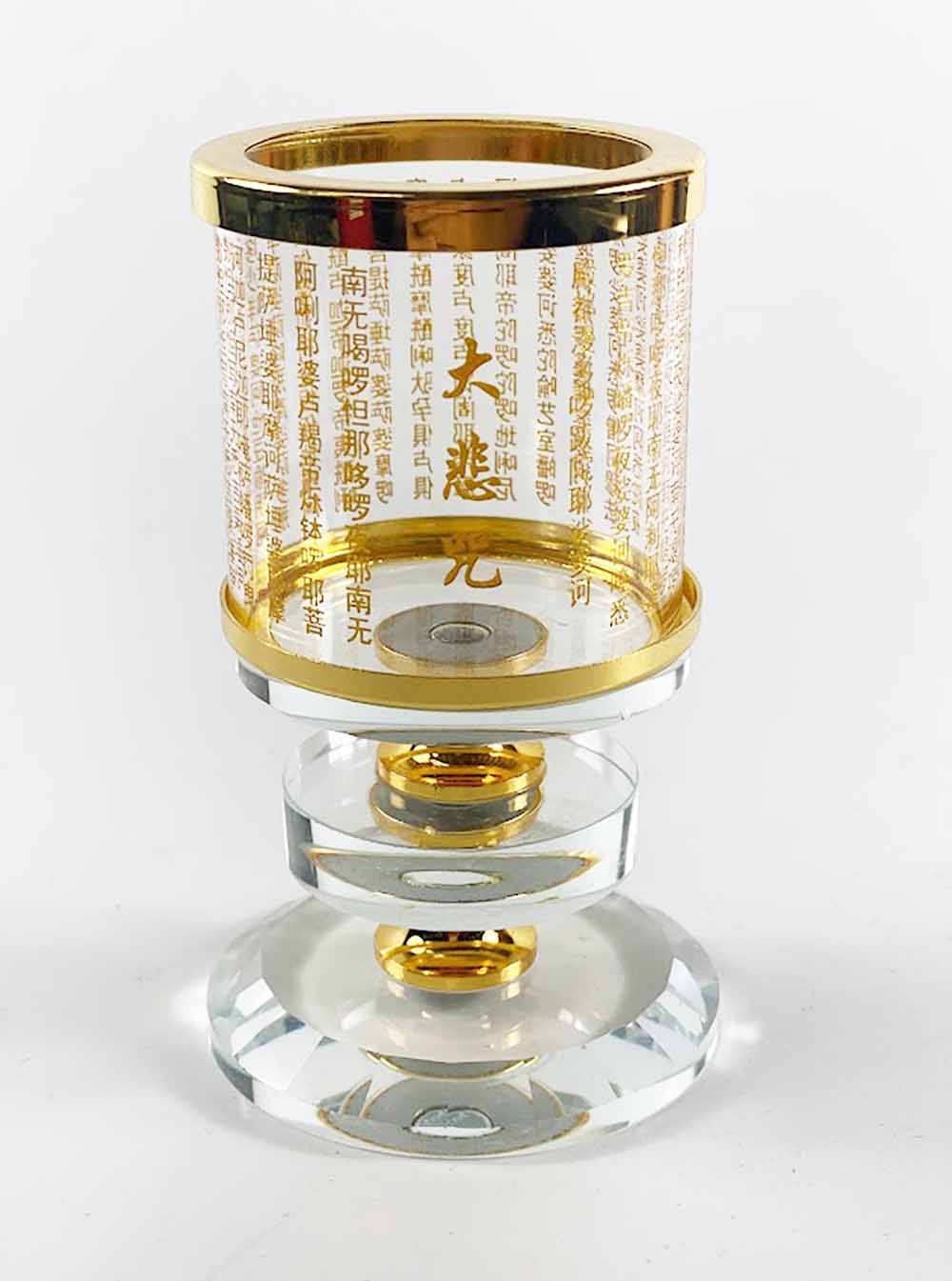 Cylinder Great Compassion Mantra Crystal Candle Holder with Stand
