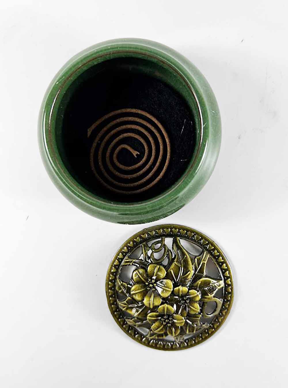Dark Green Ceramic Incense Burner with Lid