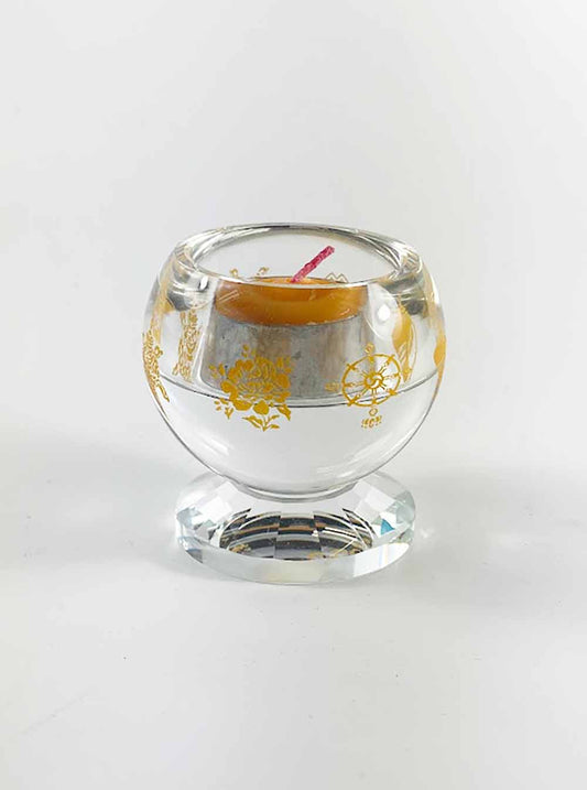 Eight Auspicious Symbols Crystal Rounded Candle Holder