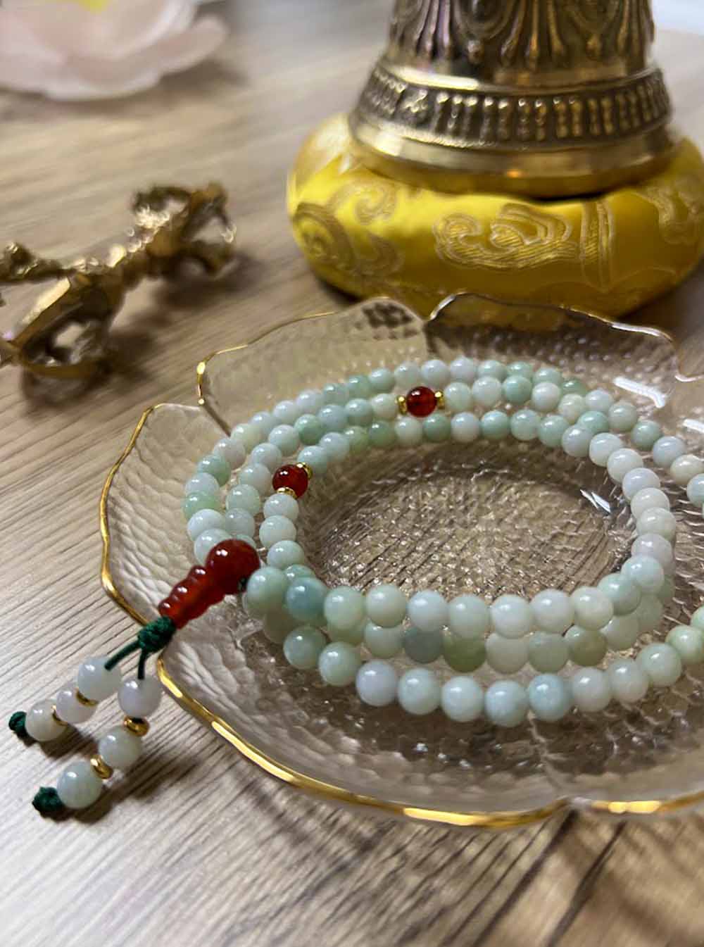 Green White Jade Mala 108 Beads (6mm)