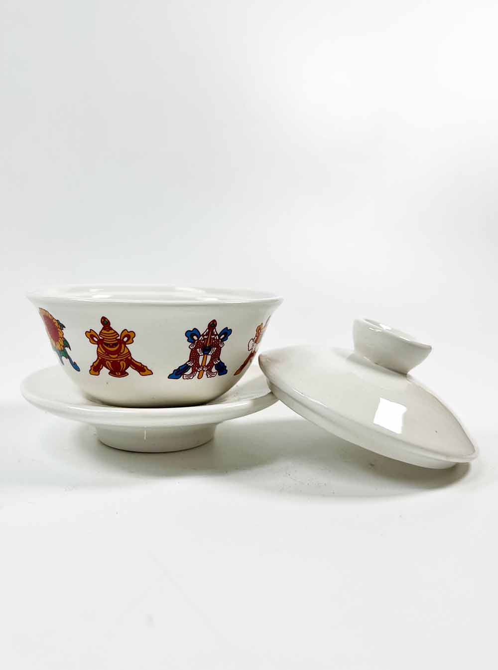 White Eight Auspicious Symbols Offering Cup