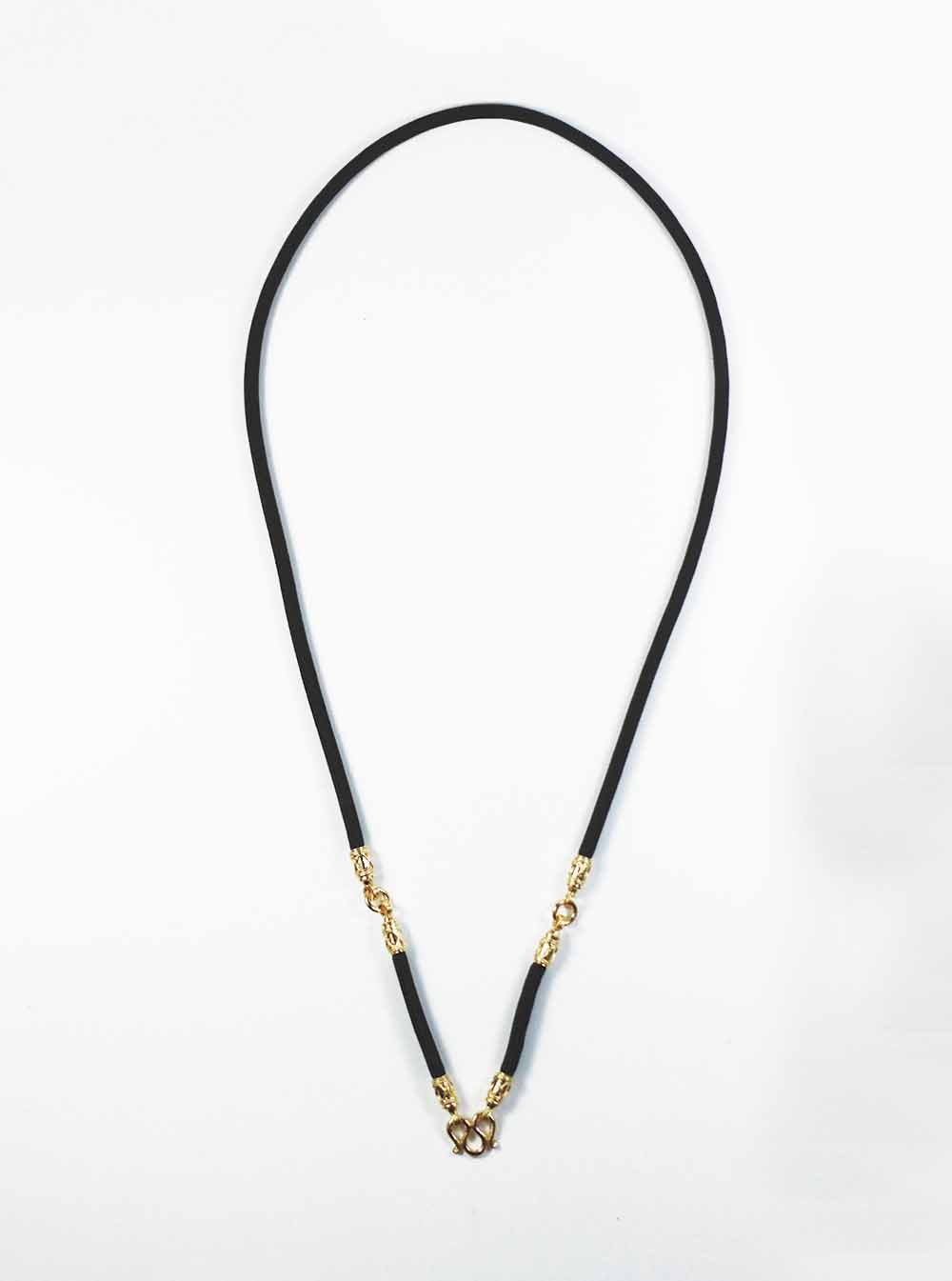 Black Nylon String Three Hooks Amulet Necklace in Gold (69cm)