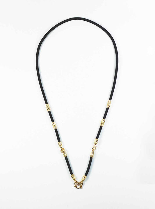 
					Black Nylon String Three Hooks Amulet Necklace with Gold Tubes (69cm)				
