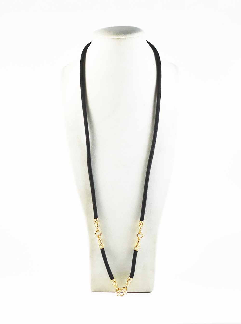 Black Nylon String Three Hooks Amulet Necklace in Gold (69cm)