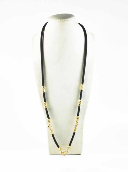 Black Nylon String Three Hooks Amulet Necklace with Gold Tubes (69cm)