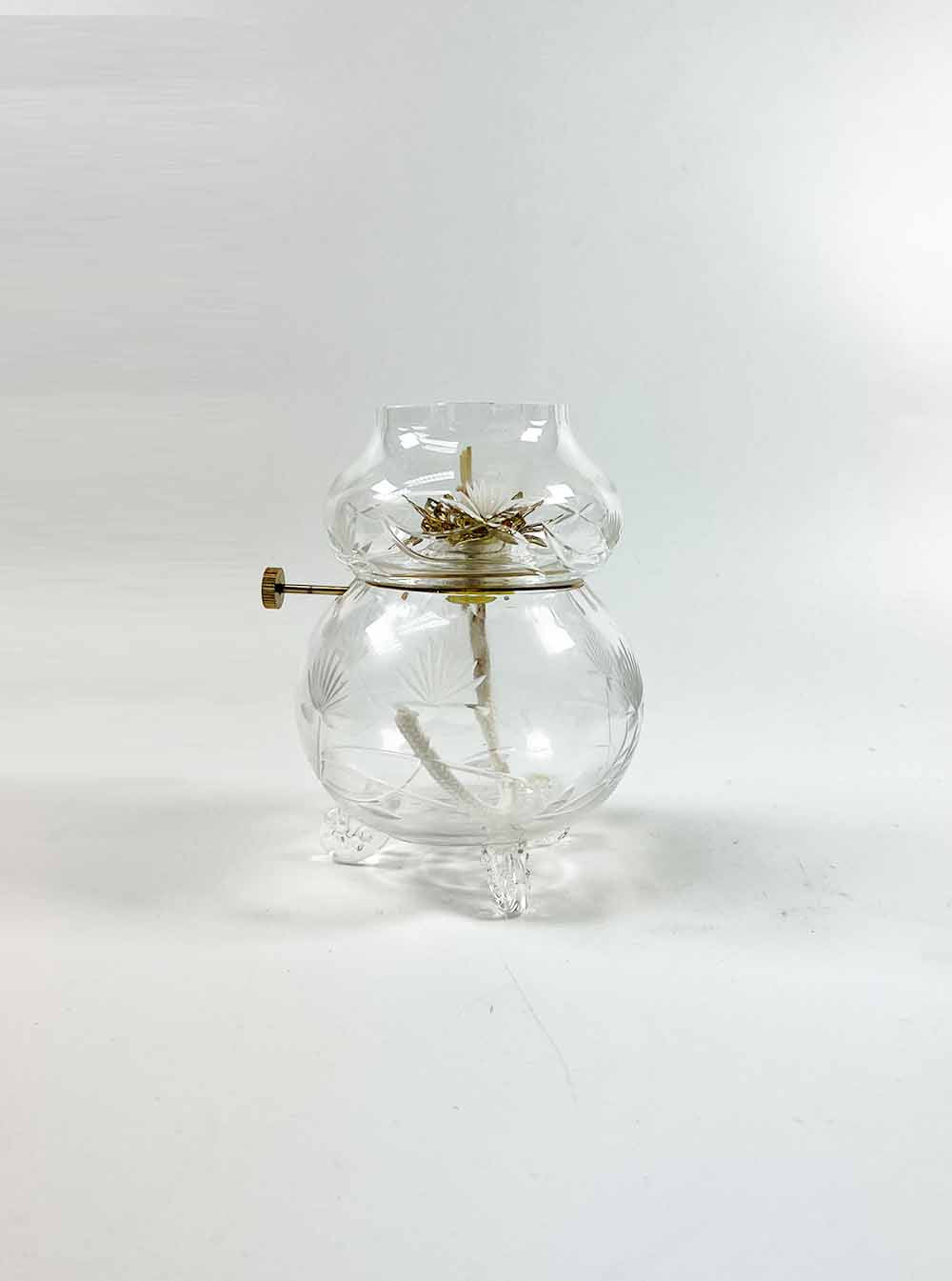 Carved Lotus Design with Metal Lotus Petals Oil Lamp