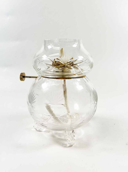 Carved Lotus Design with Metal Lotus Petals Oil Lamp