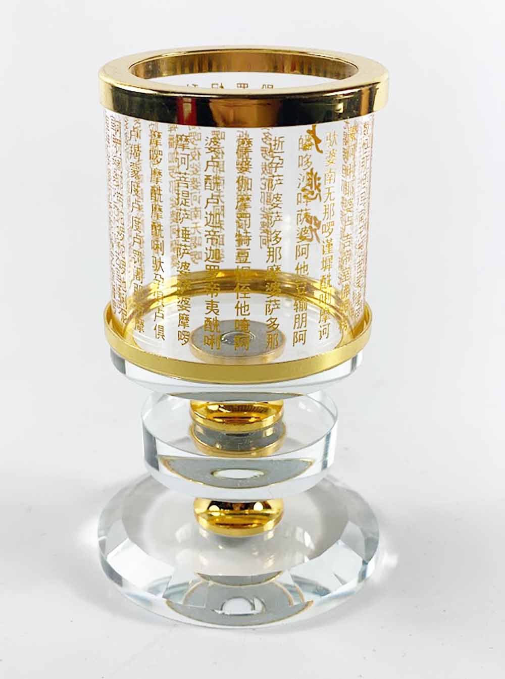 Cylinder Great Compassion Mantra Crystal Candle Holder with Stand