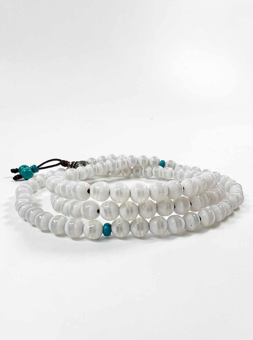 Dzi Agate White with Opaque Stripe Mala 108 Beads (6mm)