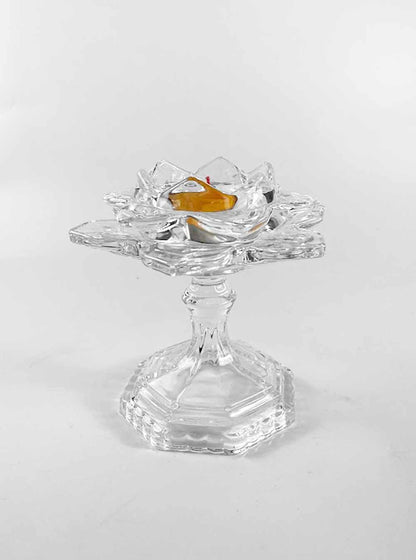 Glass Lotus Candle Holder with Stand