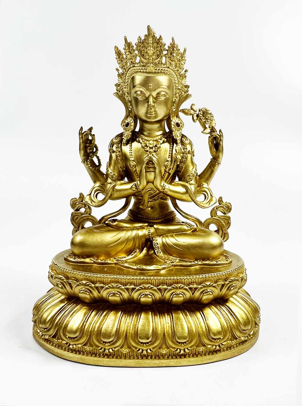 Gold-plated Four-Armed Avalokiteshvara Statue 10cm