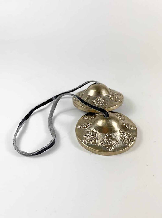 Hand-crafted Eight Auspicious Symbols Tibetan Hand Cymbal Bells
