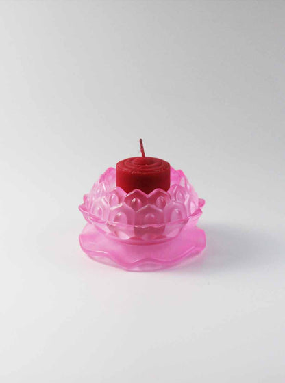 Lotus Colour Glazed Glass Candle Holder in Pink