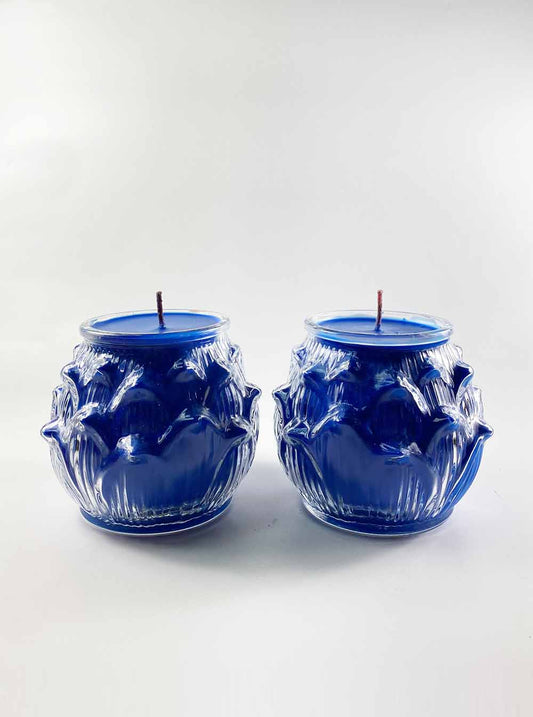 Lotus Embossed Butter Candle Lamp in Blue (3 Days)