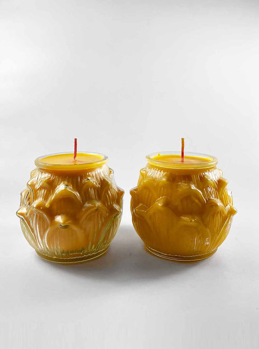 Lotus Embossed Butter Candle Lamp in Orange (3 Days)