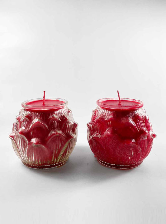 Lotus Embossed Butter Candle Lamp in Red (3 Days)