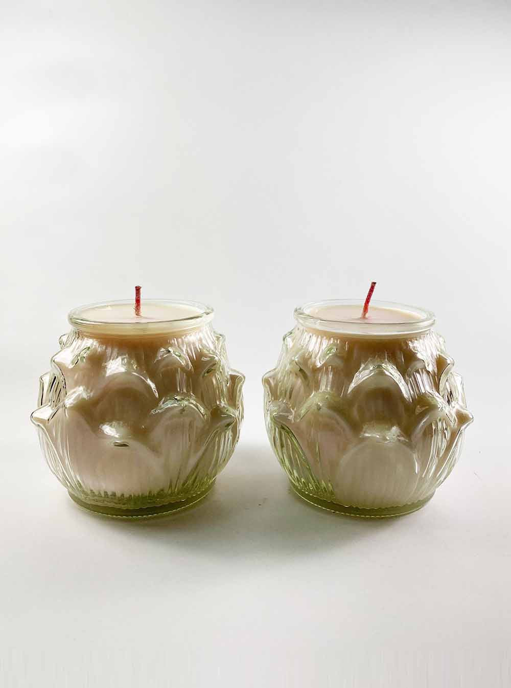 Lotus Embossed Butter Candle Lamp in White (3 Days)