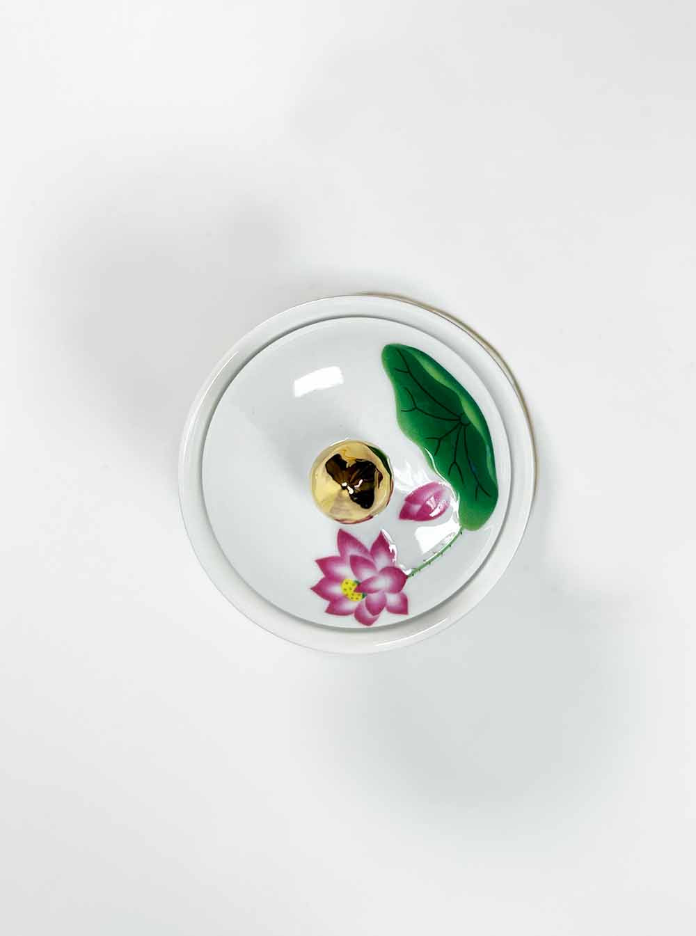 Pink Lotus with Lily Pad Offering Cup