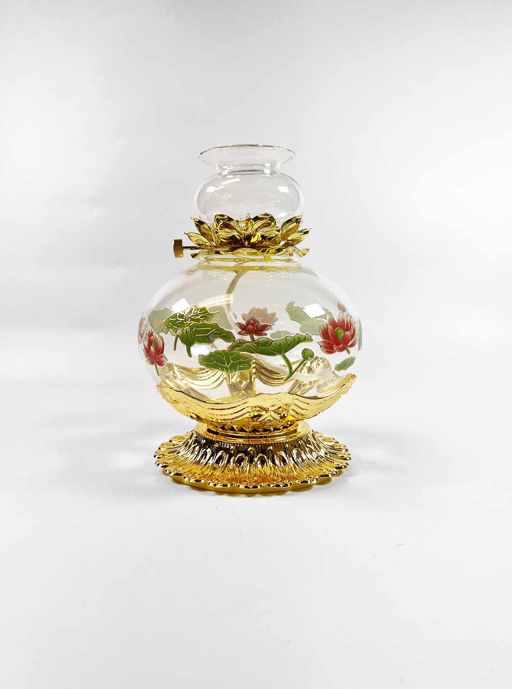 Printed Lotus Oil Lamp with Gold Stand