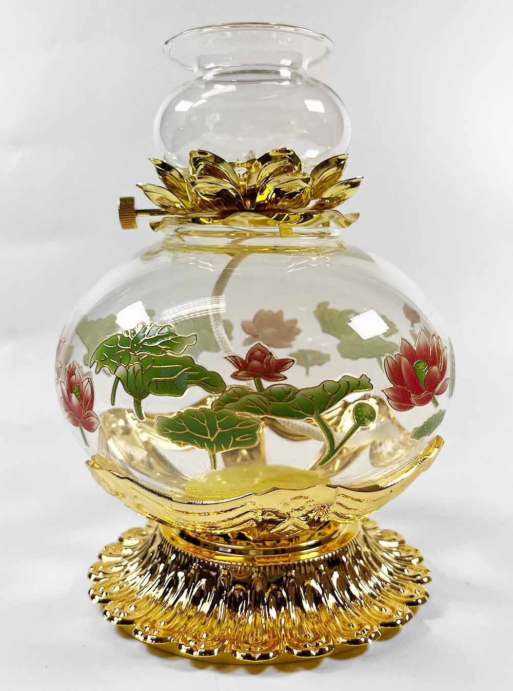 Printed Lotus Oil Lamp with Gold Stand