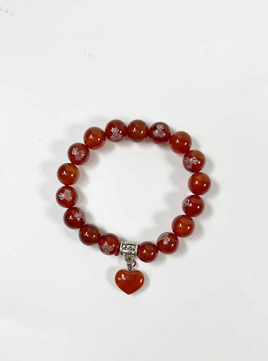 Red Agate Bracelet with Heart Pendant 10mm