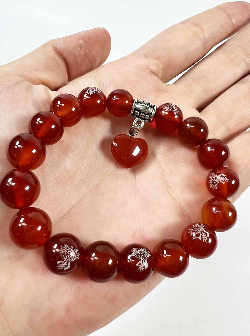 Red Agate Bracelet with Heart Pendant 10mm