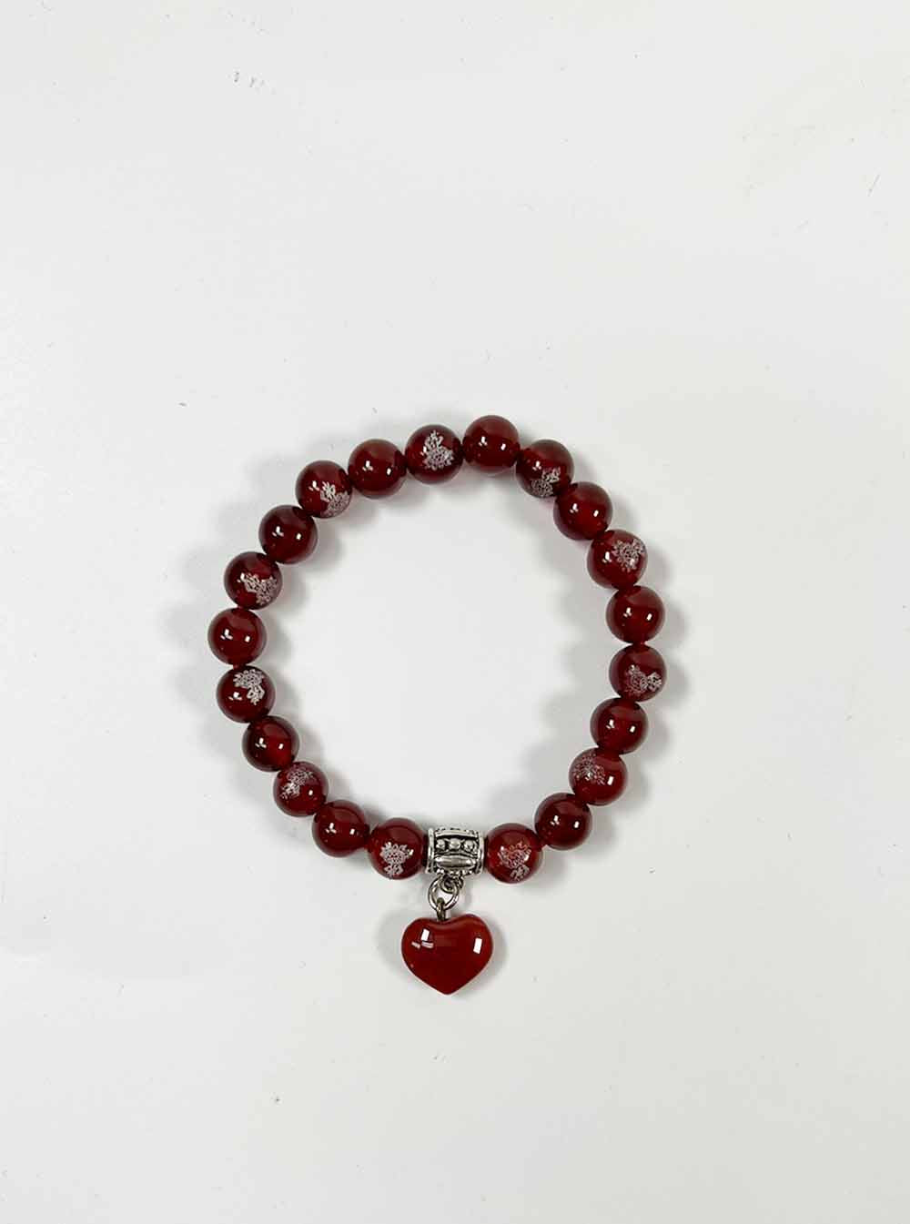 Red Agate Bracelet with Heart Pendant 8mm