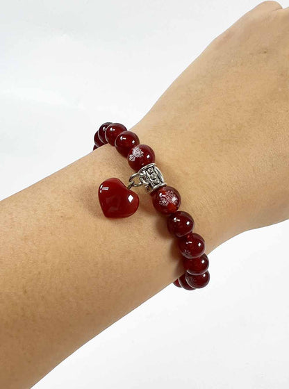 Red Agate Bracelet with Heart Pendant 8mm