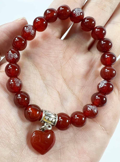 Red Agate Bracelet with Heart Pendant 8mm