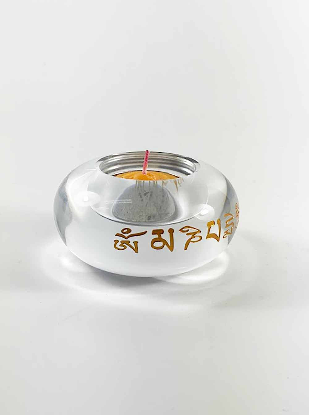 Six Syllables Mantra Crystal Drum-shaped Candle Holder
