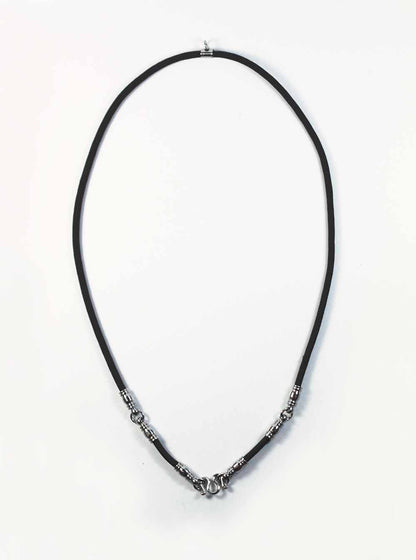 
					Black Nylon String Three + One Hooks Amulet Necklace in Silver (66cm)				