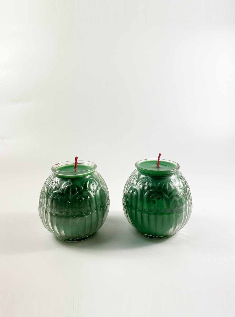 Lotus Embossed Butter Candle Lamp in Green (32 Hrs)