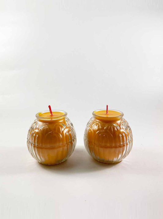 Lotus Embossed Butter Candle Lamp in Orange (32 Hrs)