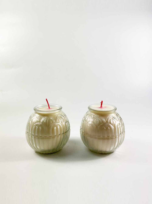 Lotus Embossed Butter Candle Lamp in White (32 Hrs)