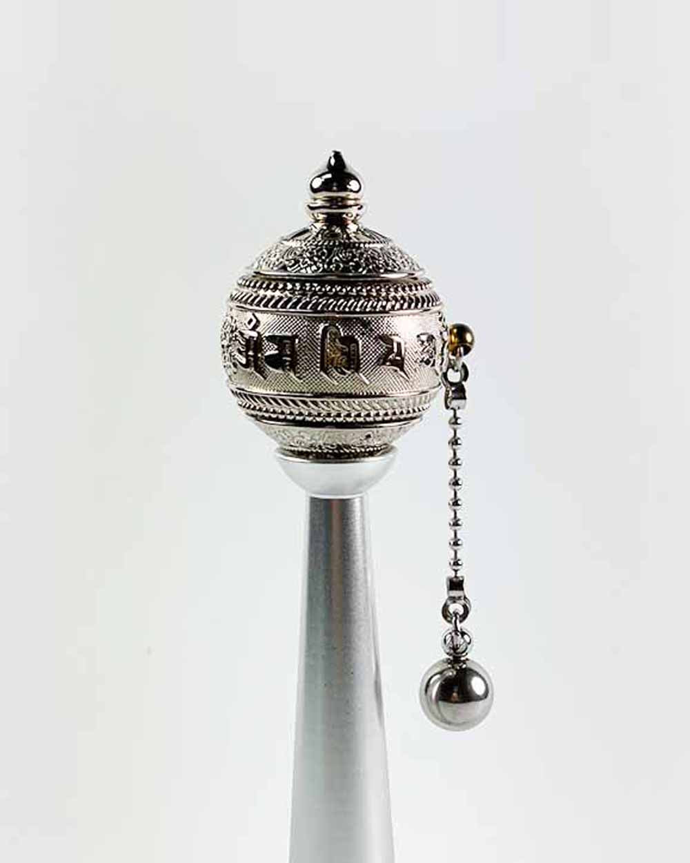 
					Silver Six-Syllables Mantra Handheld Prayer Wheel				